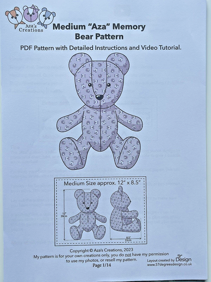 PDF Memory Bear Sewing Pattern New Design Full Instructions & Video Tutorial (Medium Bear).