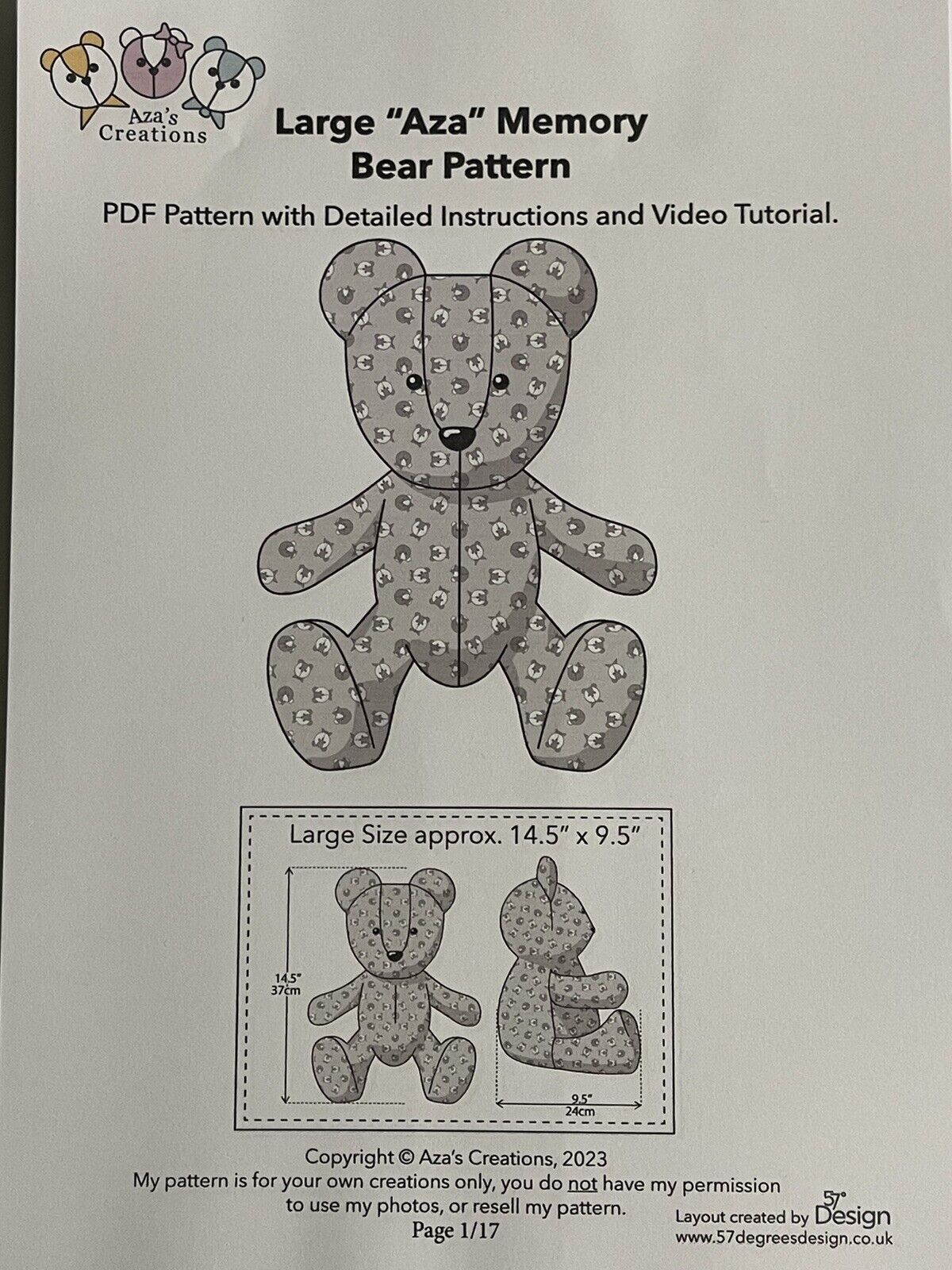 PDF Memory Bear Sewing Pattern New Design Full Instructions